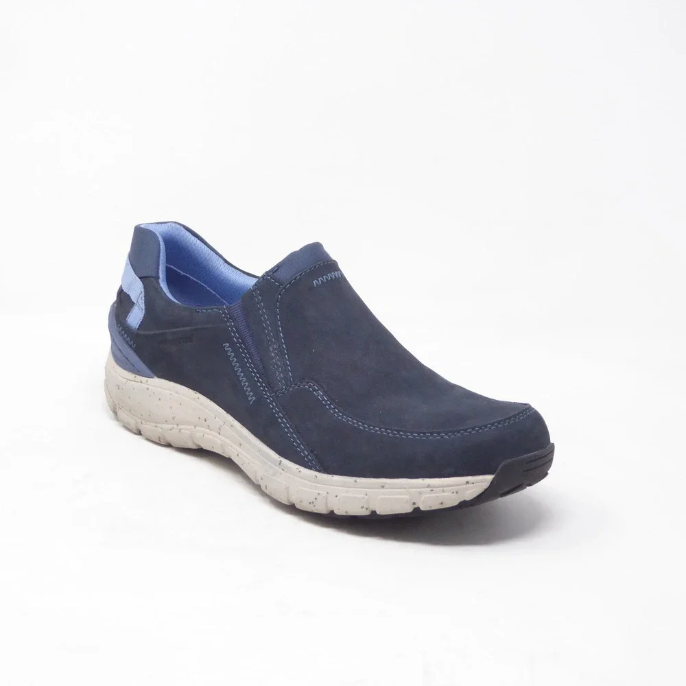 Clarks Womens Wave Plateau AP Slip On Shoes Navy Blue Nubuck 8W Wide
